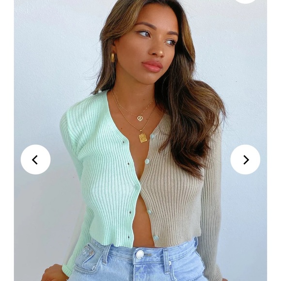 NWT Rebelflow Sour Then Sweet Light Mint and Tan Button Up Cardigan - Picture 1 of 4